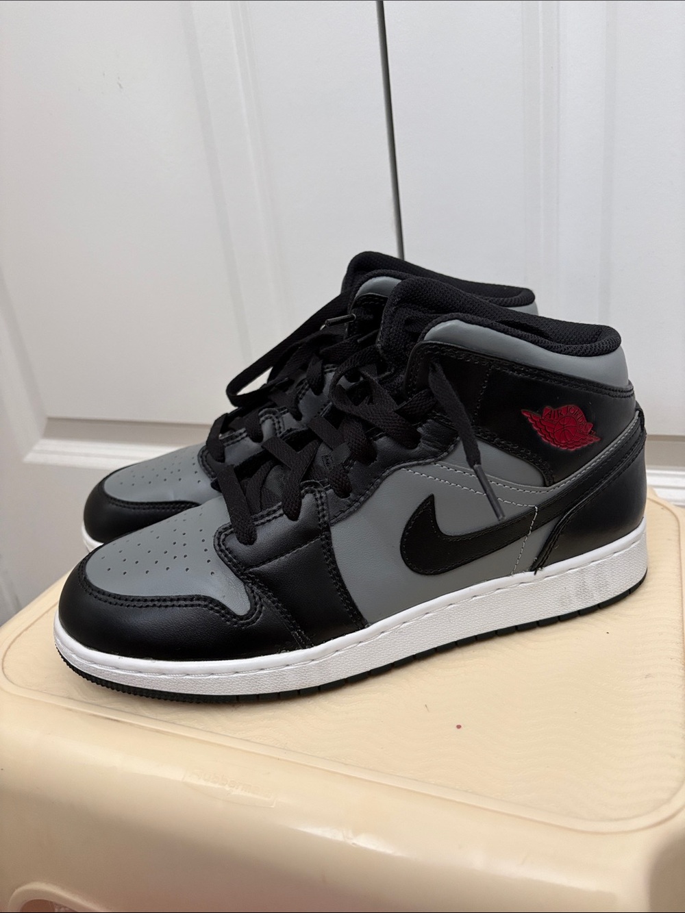 Nike Air Jordan 1 Mid Men’s Sneaker - Black/Grey with Red Accent